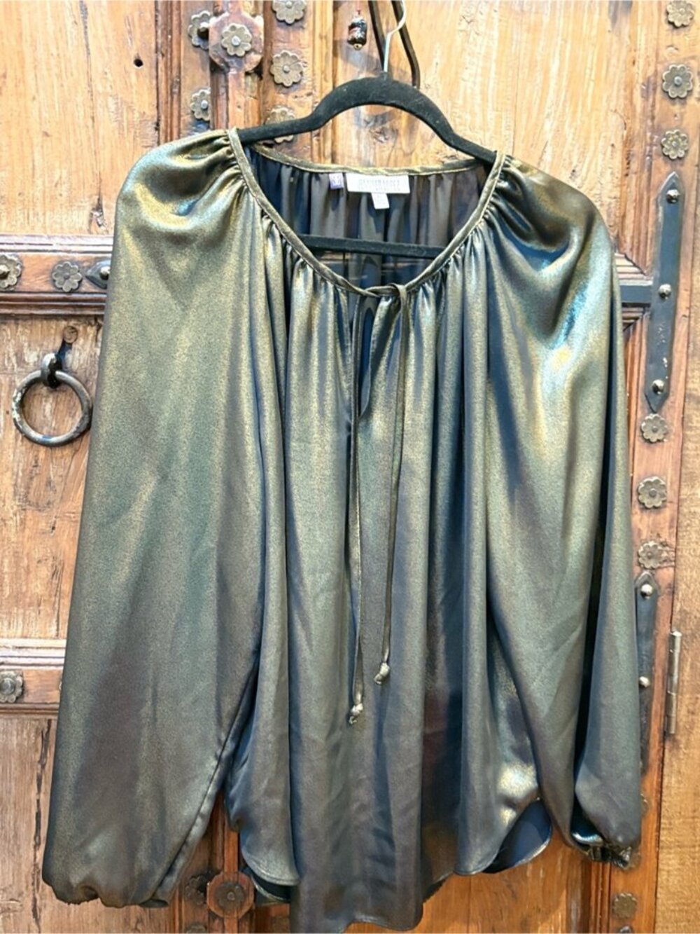 Jennifer Lopez Shimmery Olive Metallic Peasant Top Sz: XL